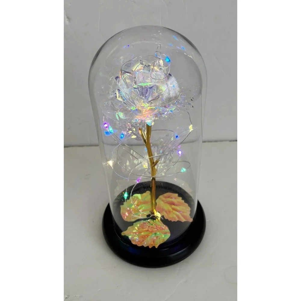 ROSE FLOWER LED LIGHT GLASS DOME GIFTS FOR WOMENS 8.5